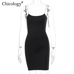 Chicology diamond thin strap bodycon sexy mini dress party club sleeveless women 2023 summer fashion outfit female short clothes