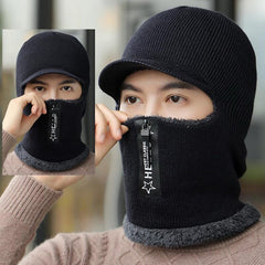 Men Winter Warm Wool Hat Outdoor Hiking Cycling Ski Warm Thick Cap Scarf Windproof Cap Ear Protection gorras