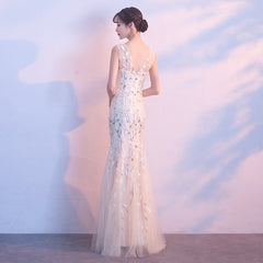 Best-selling new evening dress female 2023 new champagne color banquet noble temperament host long fishtail party dress slim