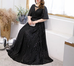 Women's V Neck Sequin Oversized Long Sleeve Party Evening Dress