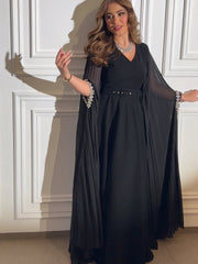 Black Elegant Chiffon Hot Diamond V-Neck Dress