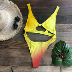 One-piece sexy push-up hollow gradient bikini swimsuit ladies