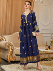 Arab Long Sleeve Embroidered Elegant Dress