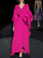 فستان فوندا الأنيق من الساتان طويل الأكمام للنساء فستان الشمس المرقعة 2023 الصيف مثير على شكل حرف v للحفلات المسائية فيستدو بحزام