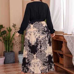 Temperament long skirt pullover elastic waist tie chiffon print sexy V-neck dress for women