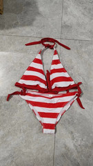 Swimwear European and American Fashion Striped Halter Neck Split Bikini Swimsuit