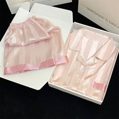 Luxurious chic summer silky women's pajamas short-sleeved home clothes thin section silk suit