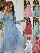 Women's Long Sleeve Casual Boho Gathered Floral Layered Maxi Dress