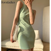 Bornladies 2021 Summer Sleeveless Bodycon Green Dress Women Elegant Ruffles Off Shoulder Mini Dresses Female Vestidos