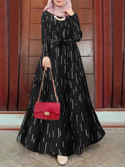 ZANZEA Women Muslim Thin Dresses Abaya Kaftan Stripe Print O-Neck Long Sleeve Vintage Long Thin Dress Fashion Holiday Casual Ladies Vestido