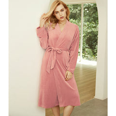 New style pajamas women autumn and winter long-sleeved cardigan women's nightgown solid color home service women