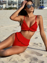 swimsuit ladies split swimsuit sexy ruffled solid color high waist bikini