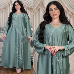 Muslim Diamond Embedding Dress Comfortable Loose Robe Arab Women's Dress