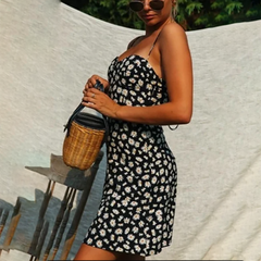 فستان قصير مثير بحمالات سباغيتي للشاطئ مطبوع عليه زهور بدون أكمام فساتين بدون ظهر للسيدات غير رسمية بوهو فيستدوس موهير