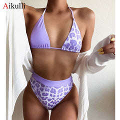 Waist Bikinis Swimsuits Women Sexy Leopard Splicing String Lace Biquini Summer Swimwear Female Bathing Suit Beachwear