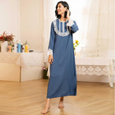 European and American Pajamas Long Nightdress Lace Ladies Long Sleeve Home Skirt Blue Dress