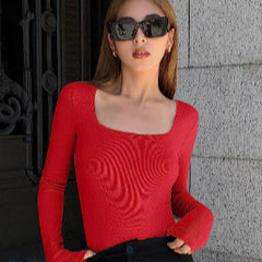 جديد 2023 بدلة نسائية خريفية بأكمام طويلة ملابس داخلية سلسة لنحت الجسم المشكل البطن تحكم التخسيس رقبة مربعة