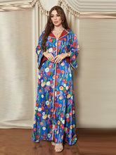 Summer Arabian Dubai Printed Dress Muslim Dress Soft Satin Stitching Bright Fashion Jalabia Robe