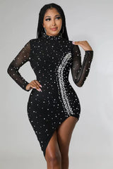 European and American package hip skirt sequins tube top suspender slit sexy party evening dress