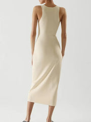 Slim Knitted Long Dress Women Minimalist Elegant Office Ladies Sleeveless O-neck Casual Tank Dress Summer Bodycon Dresses