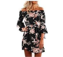 فستان نسائي صيفي مثير بدون أكتاف فستان شيفون مطبوع عليه زهور بنمط بوهو فساتين قصيرة للحفلات والشاطئ