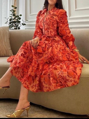 Chiffon printed button long dress