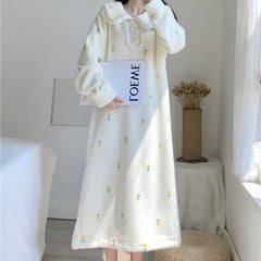 New winter pineapple pattern plush long nightdress cute home wear
