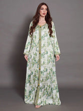 New Middle East Plus Size Lotus Print Dress Arab Traditional Women's Robe Jalabiya Dubai Qatar