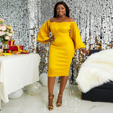 High waist plus size slim fit party dress plus size women's tube top strapless lantern sleeve dress dress