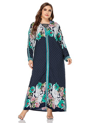Plus size women's clothing elegant temperament embroidered hooded long-sleeved printed dress long skirt