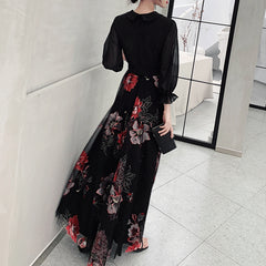 Ladies V-neck Long Three-quarter Sleeve Printed Banquet Dress LX029