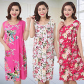 فستان الأم الإناث القطن الاصطناعي خدمة المنزل بالإضافة إلى حجم الدهون الصيف المرأة ثوب النوم منتصف العمر القطن الحرير ثوب النوم