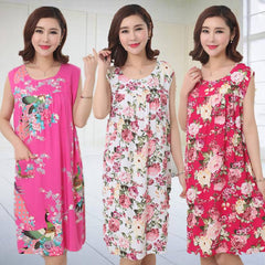 Female Mother Dress Artificial Cotton Home Service Plus Fat Size Summer Women'S Nightdress Middle Aged Cotton Silk Nightgown