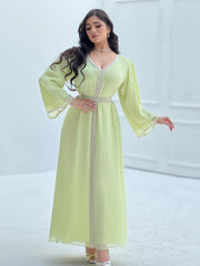 New Fashion Ladies Dress Middle East Dubai Elegant Chiffon Long Skirt Hand Beaded Modest Style Trend Ladies Kuwait