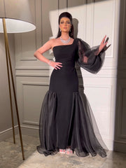 Elegant mesh stitching waist bag hip dress