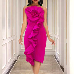 Tight sexy backless suspenders ruffles high waist slim plus size women's dress