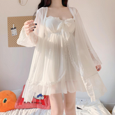 Summer burst sexy suspender nightdress with chest pad women's lace nightgown sexy temp pajamas home service set