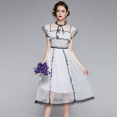 Mesh stitching dress temperament all-match lace goddess Fan Xiao fresh dress