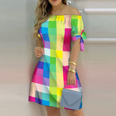 Summer New Casual Fashion One Neck Printed Shift Dress Women's Loose Holiday Beach Robe Dress