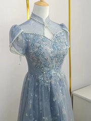 New light luxury high-end banquet annual meeting evening dress skirt femininity engagement host blue adult ceremony student art examinati