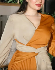 Orange Elegant Paneled Waist Satin Dress