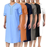 Men's Short Sleeve Thin Muslim Nightgown Solid Color Homewear Men's Nightdress