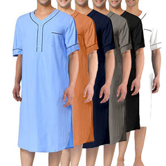 Men's Short Sleeve Thin Muslim Nightgown Solid Color Homewear Men's Nightdress