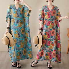 2023 الصيف الخامس الرقبة رقيقة القطن الكتان حجم كبير فستان نسائي فضفاض عطلة الرياح تنورة الشاطئ تغطي اللحوم رداء طويل