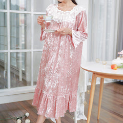 Plus size sleeping dress autumn winter pijama women nightgown nightwear cute sleepwear Korean Noble long Nightdress