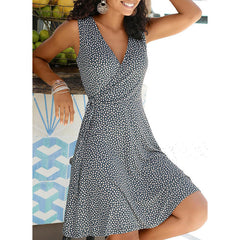New Casual Polka Dot Dress Women V Neck Sleeveless Bandage Beach Dress Summer Boho Dress Women Plus Size