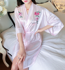 Summer ladies nightdress sexy sweet mid-sleeve lapel pajamas home service nightgown