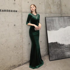 Ladies mermaid dress round neck solid color five-point sleeve evening dress