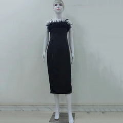جديد الربيع والصيف المرأة الأوروبية والأمريكية فستان ريشة الحمالة مأدبة مزاجه ضئيلة فستان التفاف الذراع ضئيلة