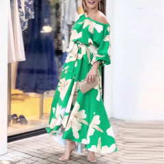 New style elegant commuter printed lantern sleeve dress
